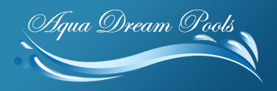 Aqua Dream Pools logo - blue background